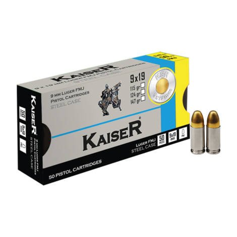 KAISER 9x19mm Luger FMJ Steel Case / 115 Grain